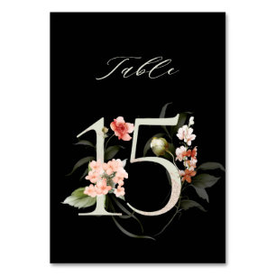 Elegant Botaniskt Blommigt nummer 15, svart Bordsnummer