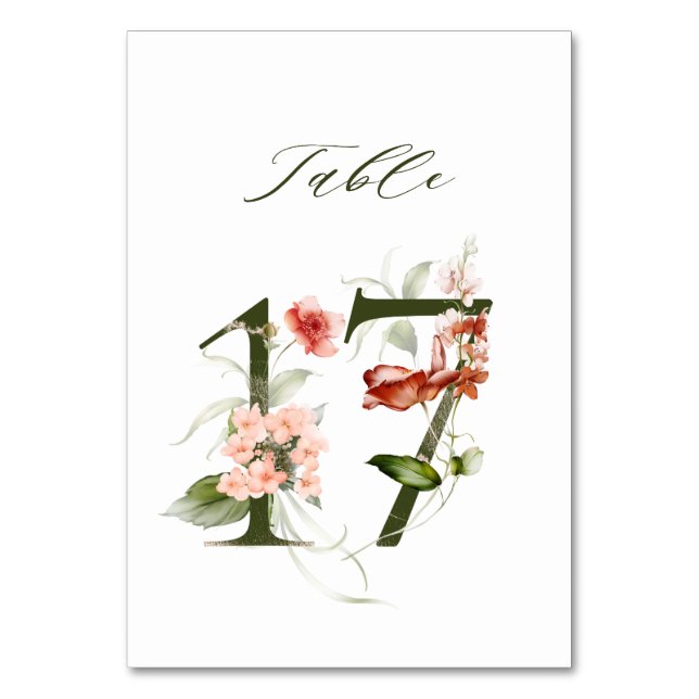 Elegant Botaniskt Blommigt nummer 17. Bordsnummer (Framsidan)