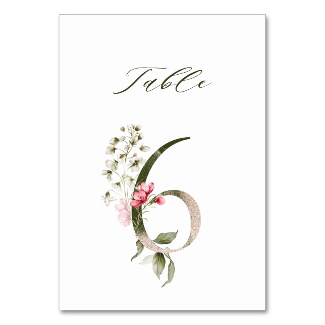 Elegant botaniskt Blommigt nummer 6, Bordsnummer (Framsidan)