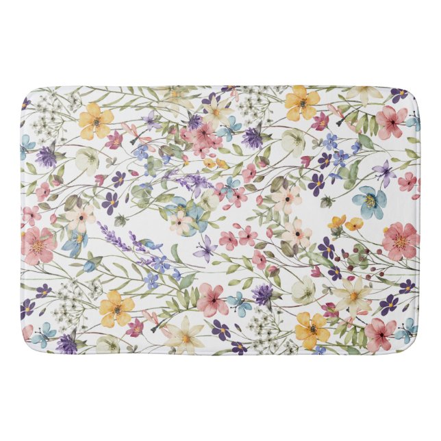 Elegant Botaniskt Blommigt Vitt badmat Badrumsmatta (Framsidan)