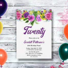 Elegant Botaniskt Bloom Ro Blommigt 20:e födelseda Inbjudningar