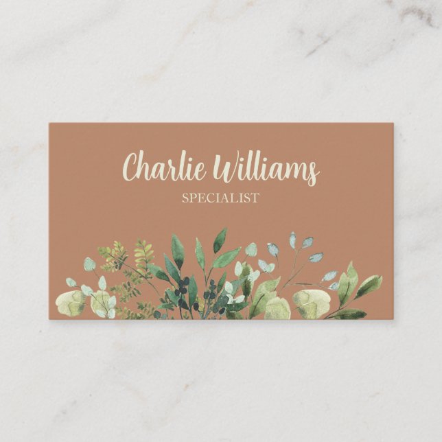 Elegant botaniskt bohemian löv teracotta visitkort (Framsida)
