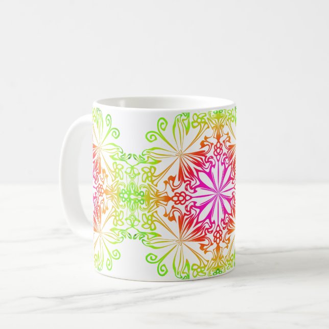 Elegant botaniskt boho-färgat mandala kaffemugg (Framsida vänster)