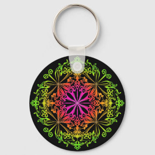 Elegant botaniskt boho-färgat mandala nyckelring