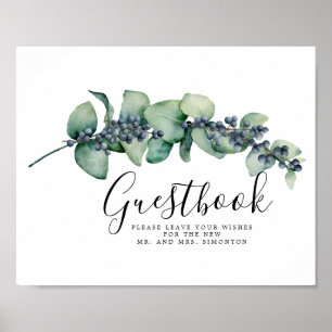 Elegant Botaniskt Bröllop Guestbook-tecken Poster