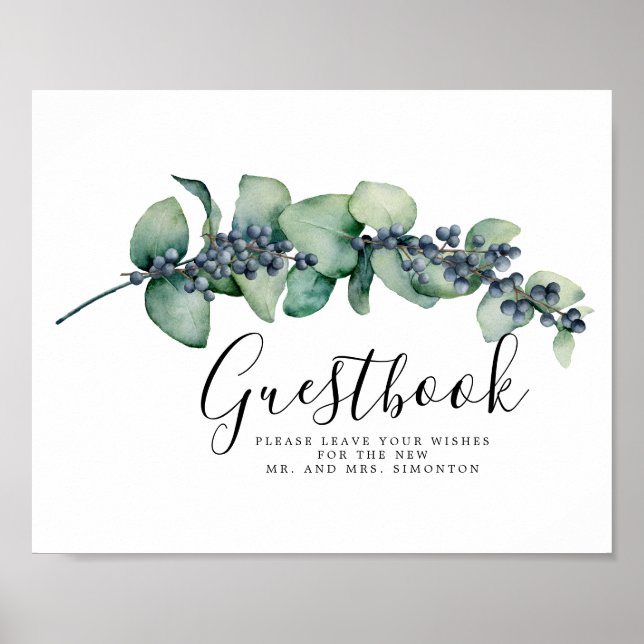 Elegant Botaniskt Bröllop Guestbook-tecken Poster (Framsidan)