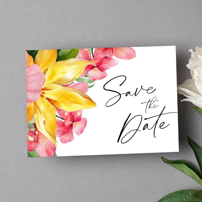 Elegant Botaniskt bröllop om tropisk destination Spara Datumet (Elegant Botanical Tropical Destination Wedding Save The Date)
