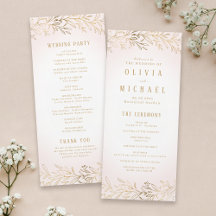 Elegant botaniskt bröllopsprogram guld