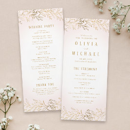 Elegant botaniskt bröllopsprogram guld meny