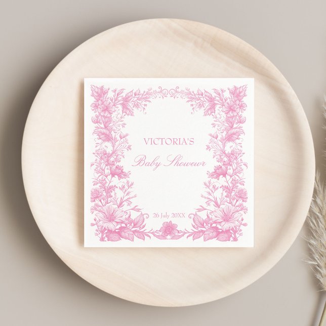 Elegant botaniskt dammande rosa babydusch i  tryck pappersservett (Elegant botanical dusty pink baby shower monogrammed printed napkins personalized table decor)
