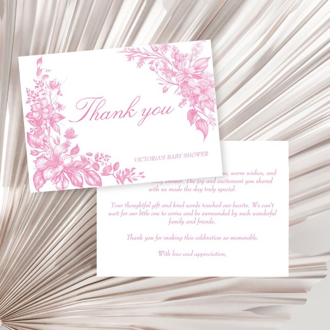 Elegant botaniskt dammande rosa babydusch tack kort (Elegant botanical dusty pink girl baby shower thank you card Victorian vintage botanical thank you)