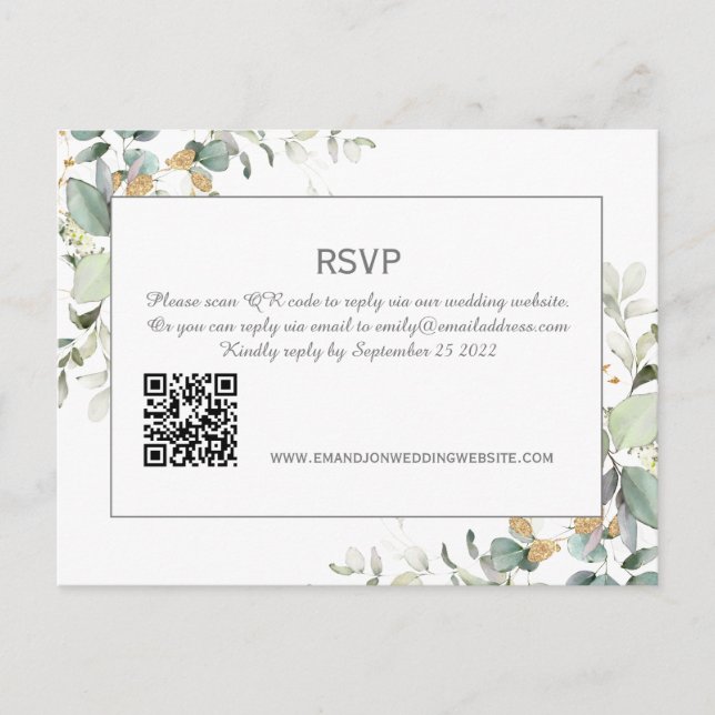 Elegant Botaniskt Eucalyptus Greenery QR Code OSA Vykort (Framsida)