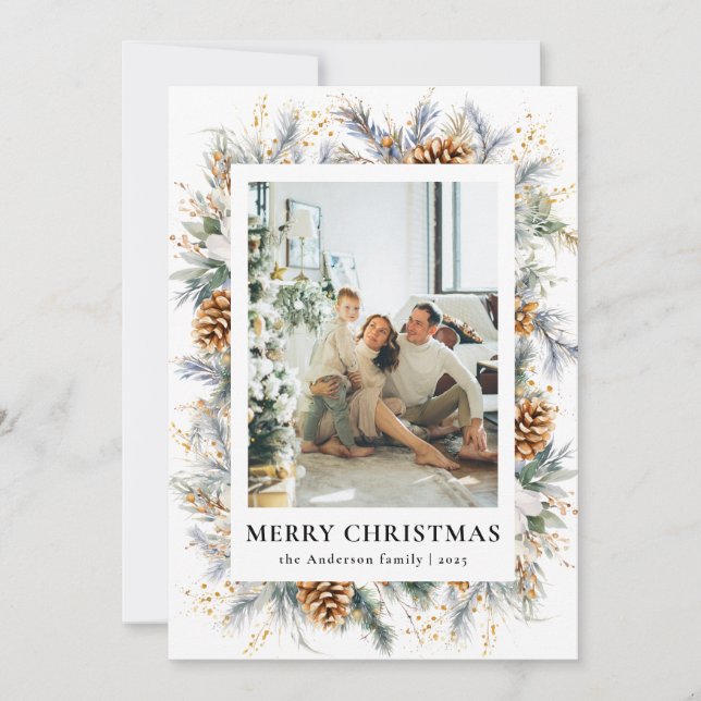 Elegant Botaniskt foto Ram God jul Julkort (Framsida)