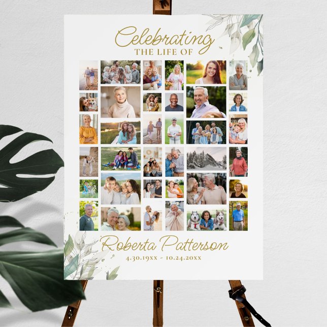 Elegant Botaniskt fotokollage Funeral Välkommen Poster (Skapare uppladdad)
