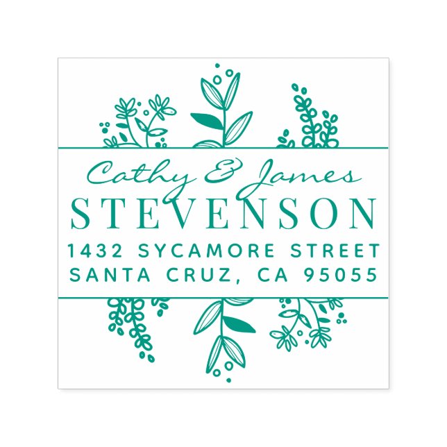 Elegant botaniskt gift par Returadress Självfärgande Stämpel (Design)