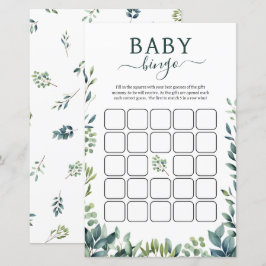 Elegant botaniskt grey Baby Shower Bingo Game