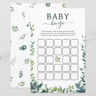 Elegant botaniskt grey Baby Shower Bingo Game