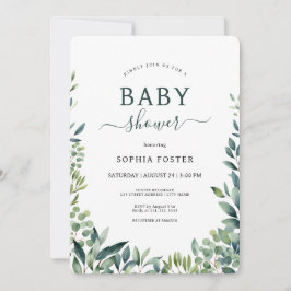 Elegant botaniskt grey lövs Baby Shower Inbjudningar