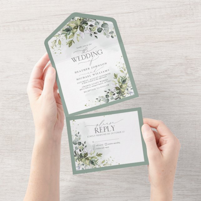 Elegant Botaniskt grönt Blommigt Vattenfärg (Avrivbar del)