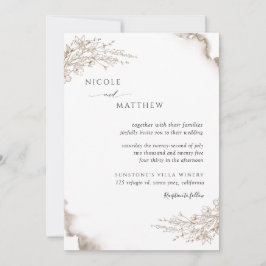 Elegant Botaniskt, Jordtoner Watercolor Bröllop Inbjudningar