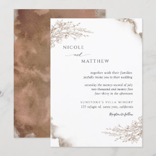 Elegant Botaniskt, Jordtoner Watercolor Bröllop Inbjudningar