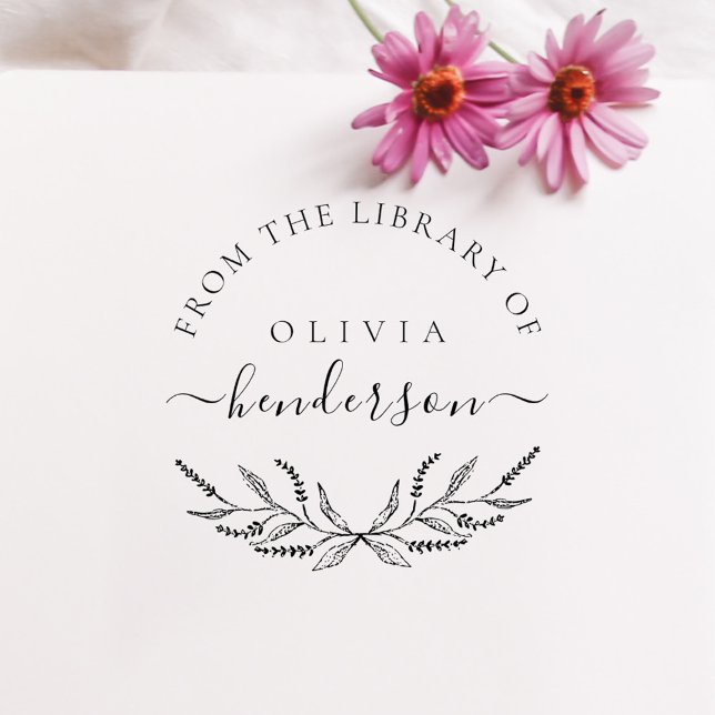 Elegant Botaniskt lavender Anpassningsbar Bibliote Stämpel (Elegant Botanical Lavender Custom Library Books Rubber Stamp)