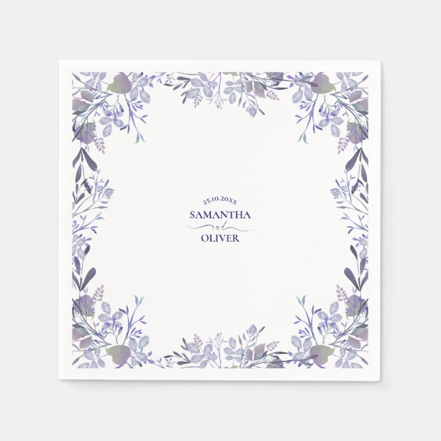 Elegant Botaniskt Lila Bröllop Napkins Pappersservett (Framsidan)