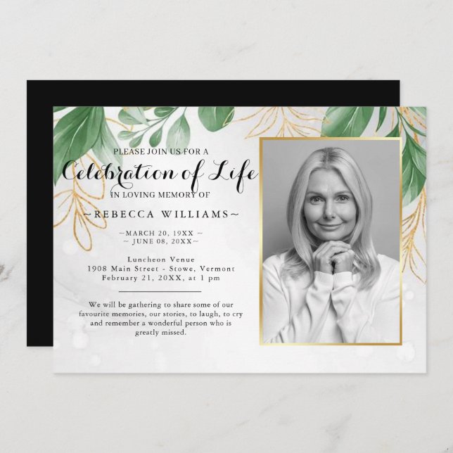 Elegant Botaniskt Löv Foto Firande i livet Inbjudningar (Fram/baksida)