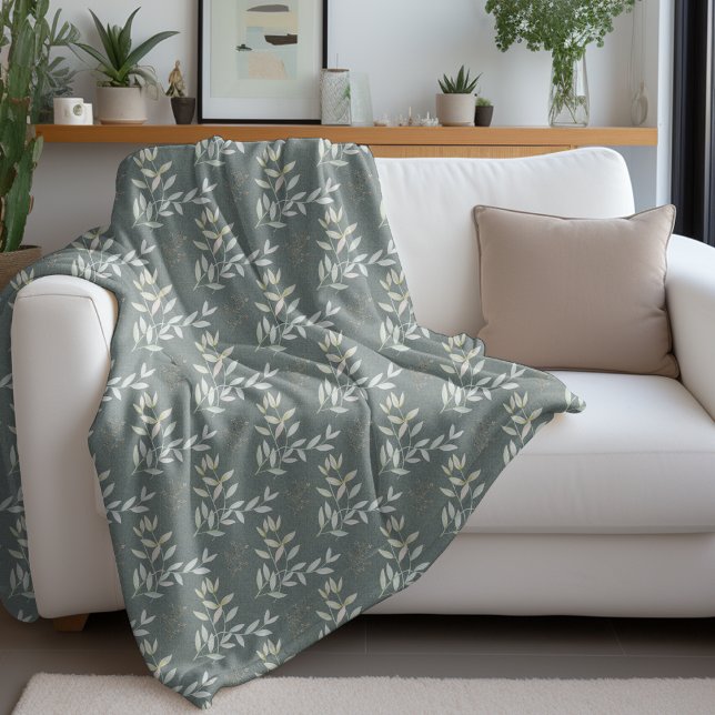 Elegant botaniskt Löv på vävda textilier Fleecefilt (Skapare uppladdad)
