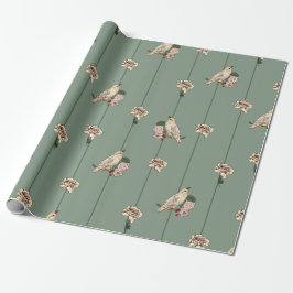 Elegant Botaniskt med Cream Birds and Flowers Presentpapper