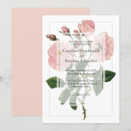 Elegant Botaniskt Mjuk Rosa Blommigt Bröllop Inbjudningar