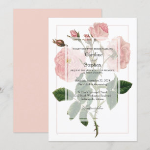 Elegant Botaniskt mjukt Rosa ros Bröllop Inbjudningar