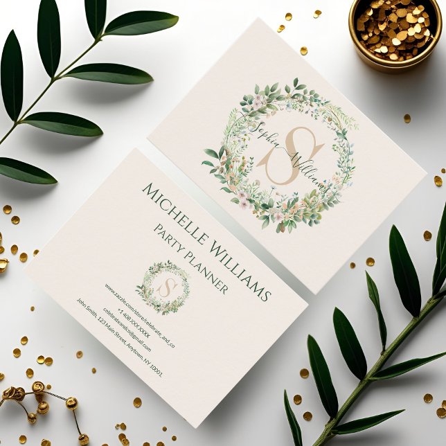 Elegant Botaniskt monogram Affärskort med Namn Visitkort (Skapare uppladdad)