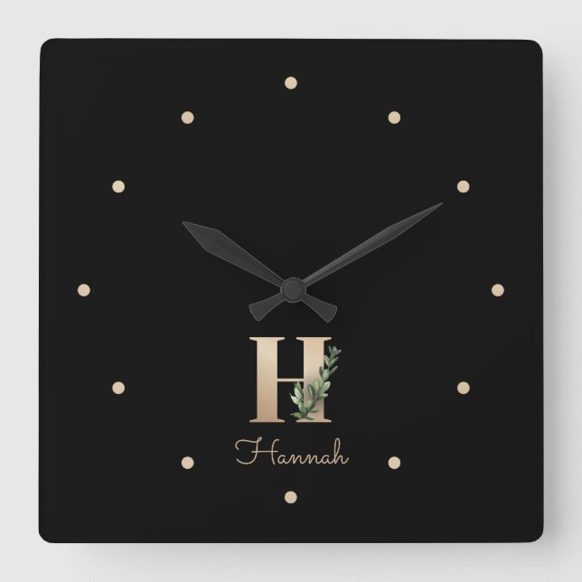 Elegant Botaniskt monogram Brev H Fyrkantig Klocka (Framsida)