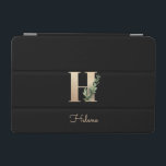Elegant Botaniskt monogram Brev H iPad Mini Skydd<br><div class="desc">Elegantens svarta iPad-fodral har ett botaniskt monogram i guld i mitten.</div>