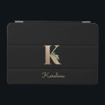 Elegant Botaniskt monogram Brev K iPad Mini Skydd<br><div class="desc">Elegantens svarta iPad-fodral har ett botaniskt monogram i guld i mitten.</div>