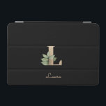 Elegant Botaniskt monogram Brev L iPad Mini Skydd<br><div class="desc">Elegantens svarta iPad-fodral har ett botaniskt monogram i guld i mitten.</div>