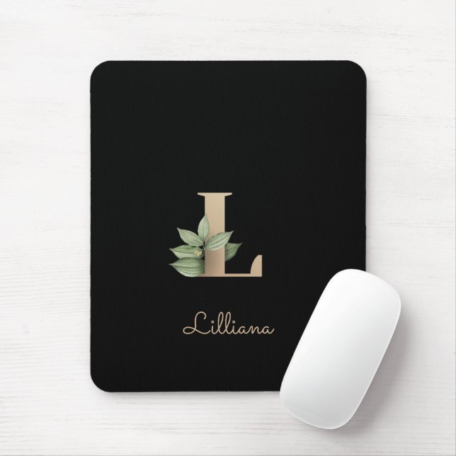 Elegant Botaniskt monogram Brev L Musmatta (Med mus)