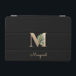 Elegant Botaniskt monogram Brev M iPad Mini Skydd<br><div class="desc">Elegantens svarta iPad-fodral har ett botaniskt monogram i guld i mitten.</div>