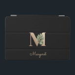 Elegant Botaniskt monogram Brev M iPad Mini Skydd<br><div class="desc">Elegantens svarta iPad-fodral har ett botaniskt monogram i guld i mitten.</div>