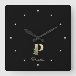 Elegant Botaniskt monogram Brev P Fyrkantig Klocka