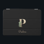 Elegant Botaniskt monogram Brev P iPad Mini Skydd<br><div class="desc">Elegantens svarta iPad-fodral har ett botaniskt monogram i guld i mitten.</div>