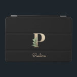 Elegant Botaniskt monogram Brev P iPad Mini Skydd<br><div class="desc">Elegantens svarta iPad-fodral har ett botaniskt monogram i guld i mitten.</div>