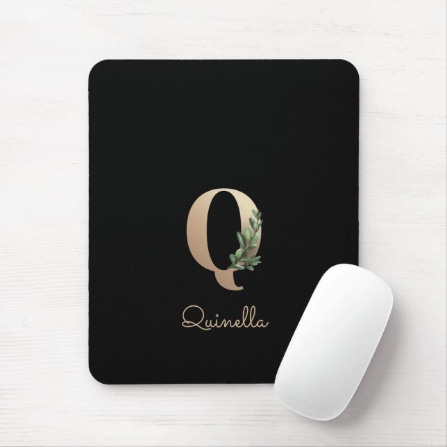 Elegant Botaniskt monogram Brev Q-musmatta Musmatta (Med mus)
