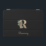 Elegant Botaniskt monogram Brev R iPad Mini Skydd<br><div class="desc">Elegantens svarta iPad-fodral har ett botaniskt monogram i guld i mitten.</div>