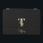 Elegant Botaniskt monogram Brev T iPad Mini Skydd<br><div class="desc">Elegantens svarta iPad-fodral har ett botaniskt monogram i guld i mitten.</div>