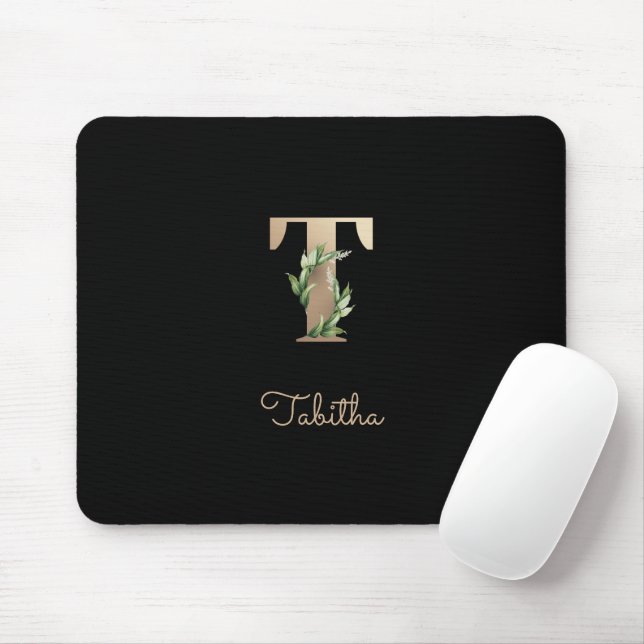 Elegant Botaniskt monogram Brev T Musmatta (Med mus)