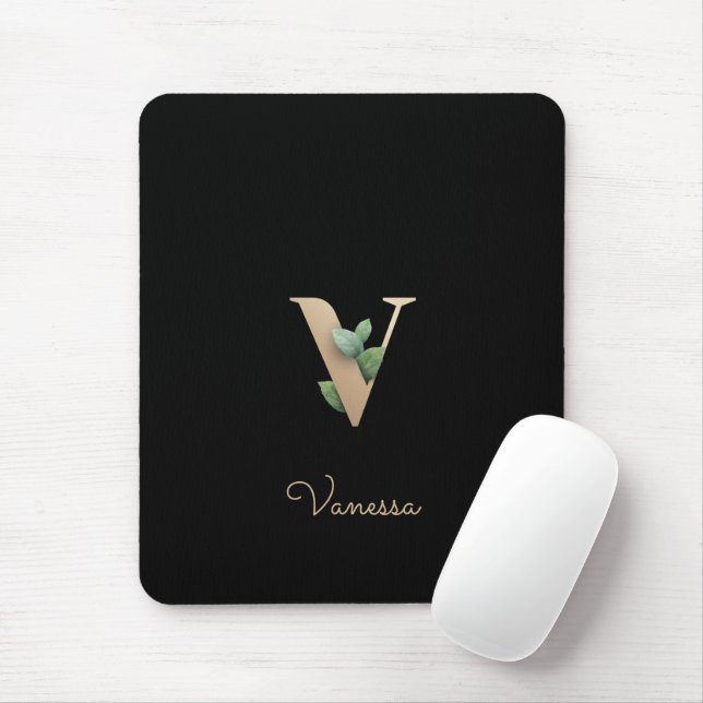 Elegant Botaniskt monogram Brev V-musmatta Musmatta (Med mus)
