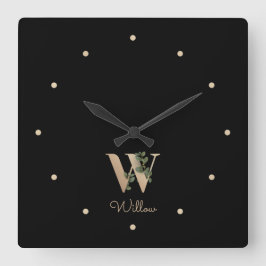 Elegant Botaniskt monogram Brev W Fyrkantig Klocka