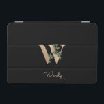 Elegant Botaniskt monogram Brev W iPad Mini Skydd<br><div class="desc">Elegantens svarta iPad-fodral har ett botaniskt monogram i guld i mitten.</div>